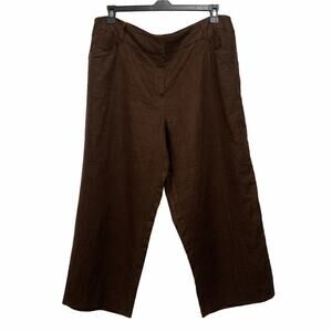 Style & Co Linen Capri Pants Womens 14P Brown Wide Leg High Rise Petite
